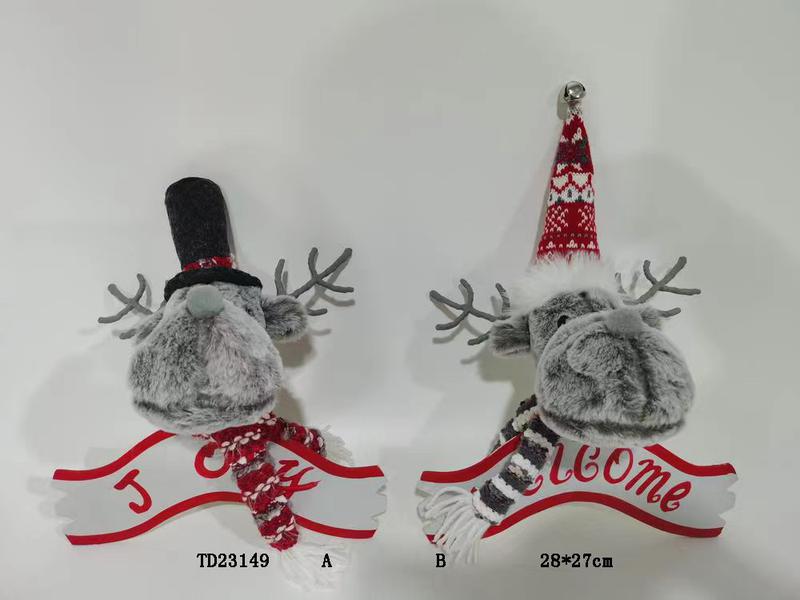 Christmas Plush Doll Toy Gray Red Reindeer Head Item TD23149AB