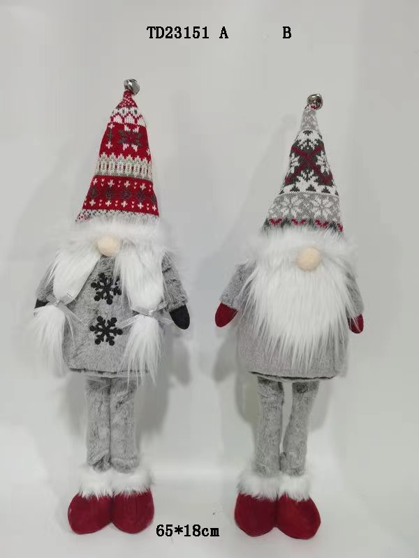 Christmas Plush Doll Toy Standing Gray RED Gnome Item TD23151AB