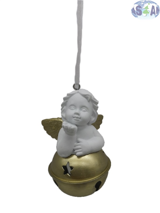 Resin Hanging Decoration Angel Lie prone on the Gold bell