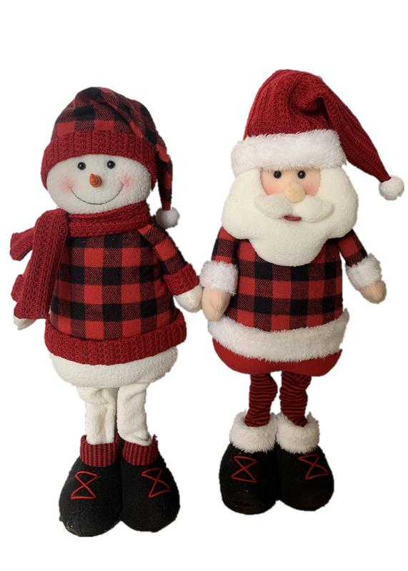 Christmas Plush Doll Toy Standing Santa and Snowman with Grid Cloth Item JX19-23005
