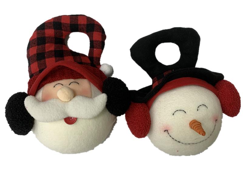 Christmas Plush Doll Toy Hanging  Santa and Snowman Head Item JX19-23019