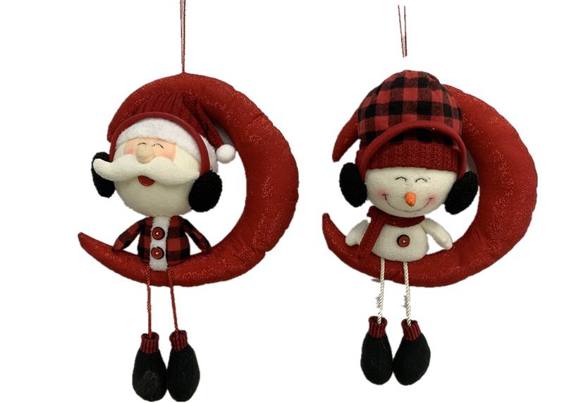 Christmas Plush Doll Toy Hanging  Santa and Snowman with Moon Item JX19-23020