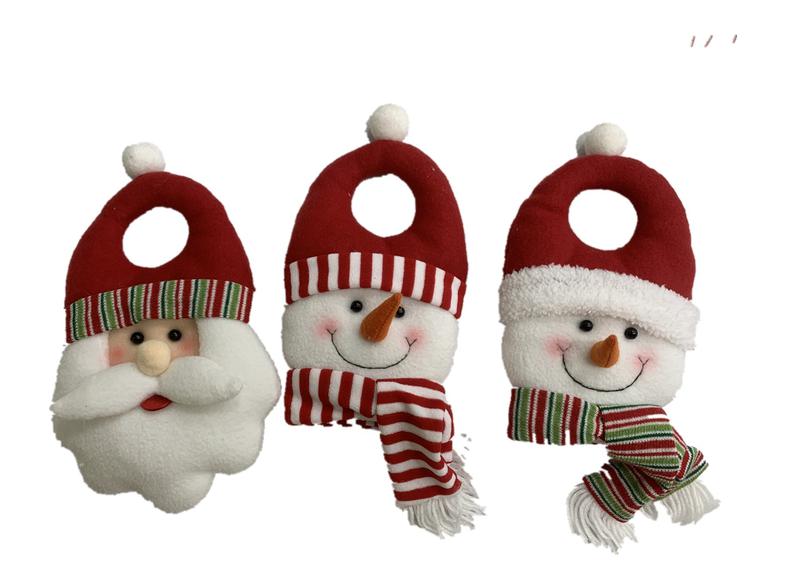 Christmas Plush Doll Toy Hanging  Santa and Snowman Head Item JX19-23025