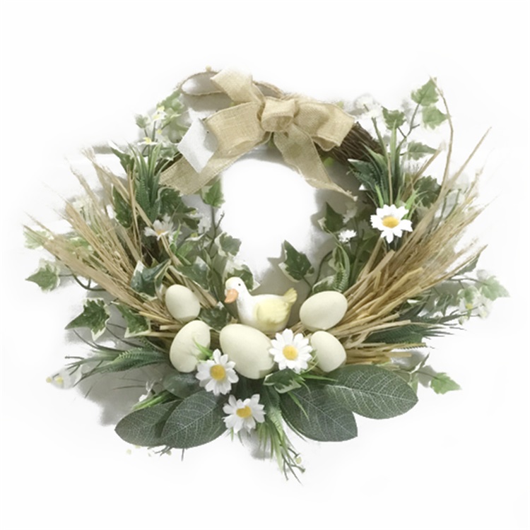 Easter Egg And Flower Rattan Wreath Hanging Decoration Item LC19-9256