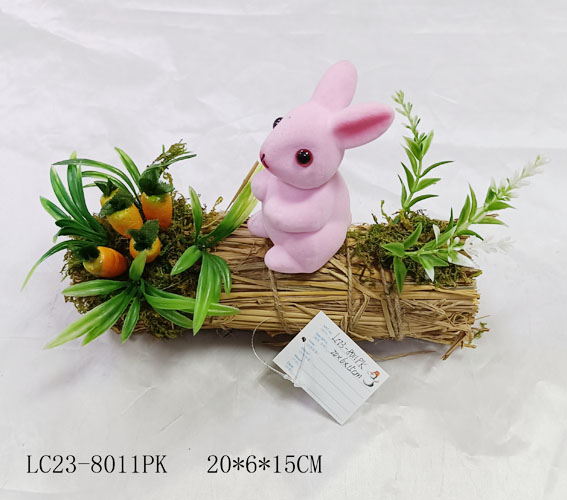 Easter rabbit sit on straw ItemLC23-8011PK