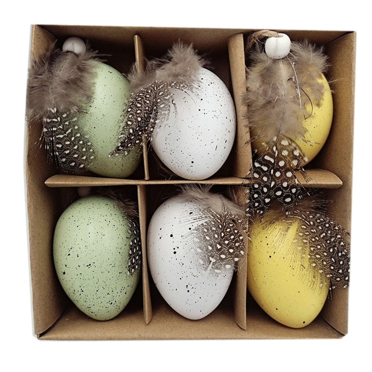 Plastic Easter Color Egg With Feather Set 6/S Item SHY-F8725A