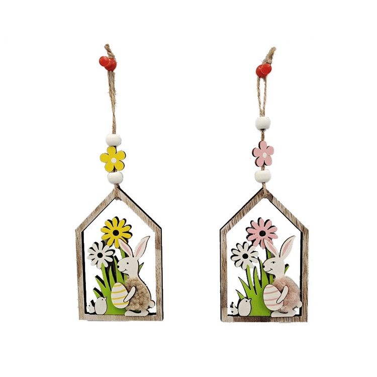 Wooden Spring/Easter House Shape Hanging Decoration Item SHY-F8949