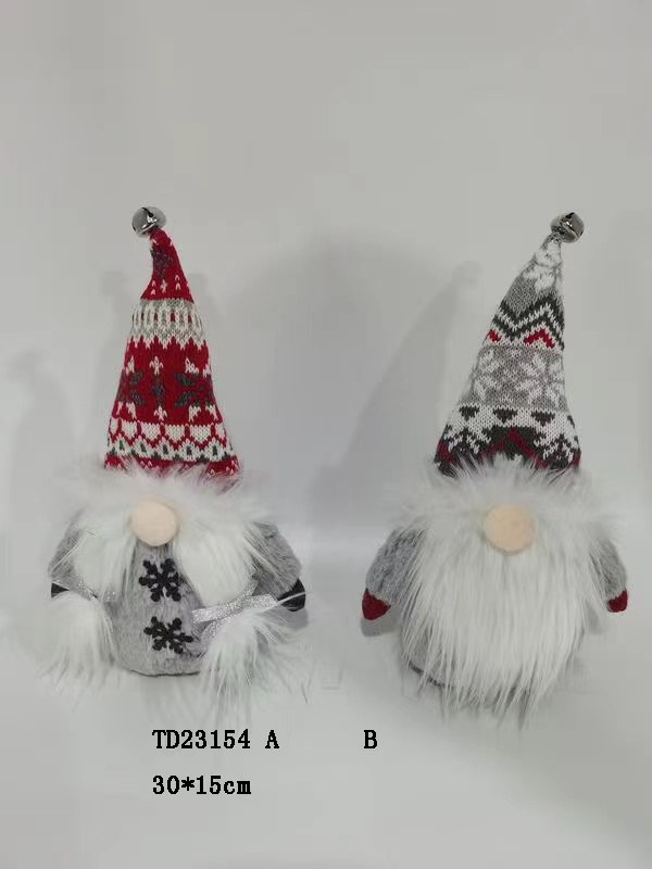 Christmas Plush Doll Toy Standing Gray RED Gnome Item TD23154AB
