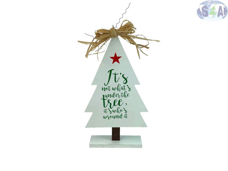 Wooden Tabletop Decoration White Christmas Tree Paint Green Words